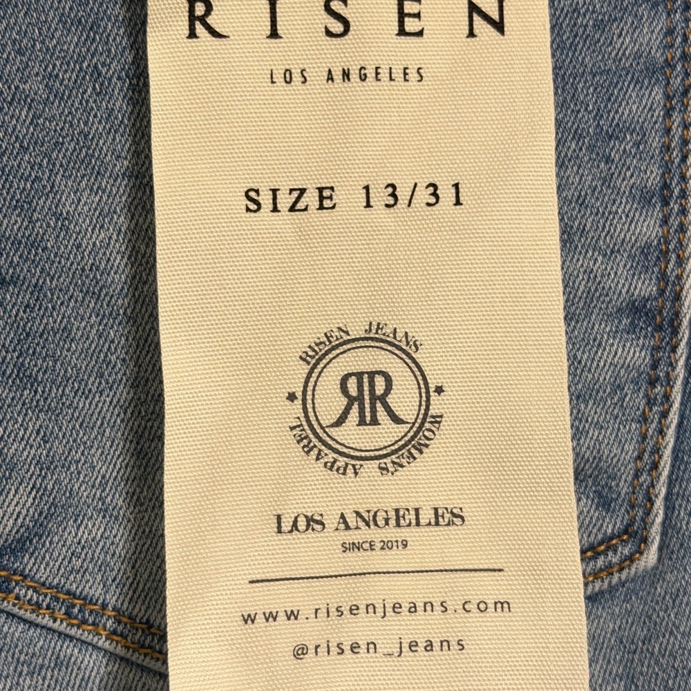 Risen Tessa Blue Distressed HIGH RISE CROP WIDE SIDE SLIT WITH FRAY HEM JEANS - Picture 7 of 10